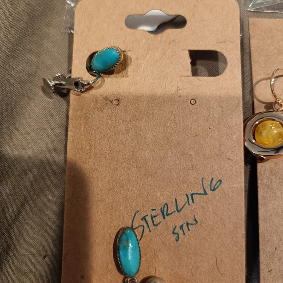 Assorted Earrings Set with Turquoise Color  One White Cloisonne Bangle - Picture 2 of 10